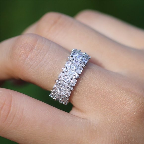 💞 Fashion Dainty Gems Full Around Zircon Luxury Eternity Rings Women, PD172 - Picture 8 of 9